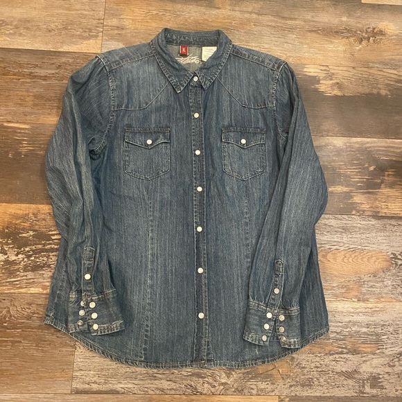 Stetson Tops - Vintage Stetson Denim Shirt Pearl Snap Western Long Sleeve XL 100% Cotton